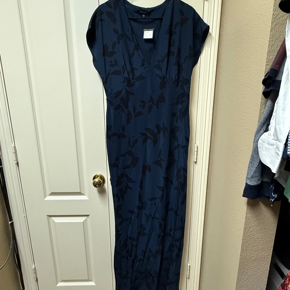 Club Monaco Dark Blue Leaf Print Maxi Dress
